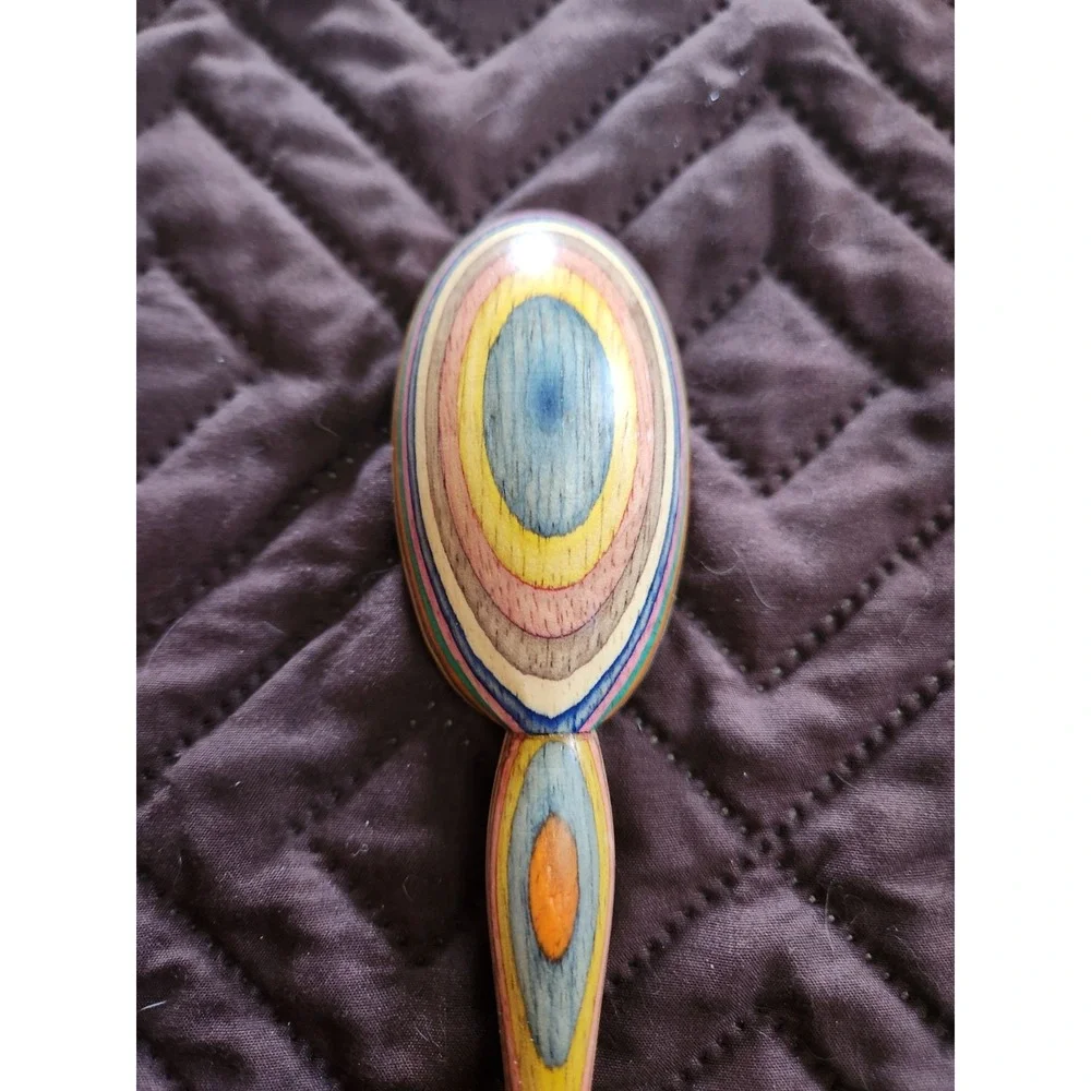 Vintage Rainbow coloured Handmade Wooden Spoon | Wood Intarsia and layered color
